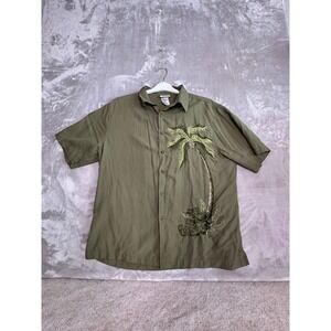 Walt Disney Men's Olive Palm Tree Embroidered Short Sleeve Button Up Size M
